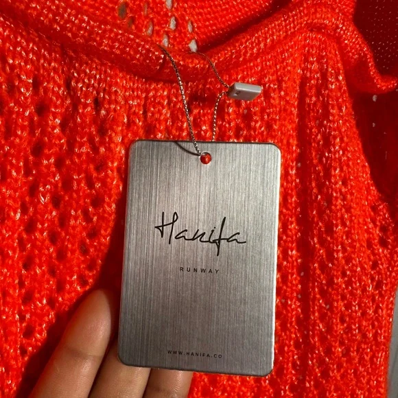 Hanifa Mini Iggy Vibrant Orange Crochet Dress Medium - Picture 9 of 14